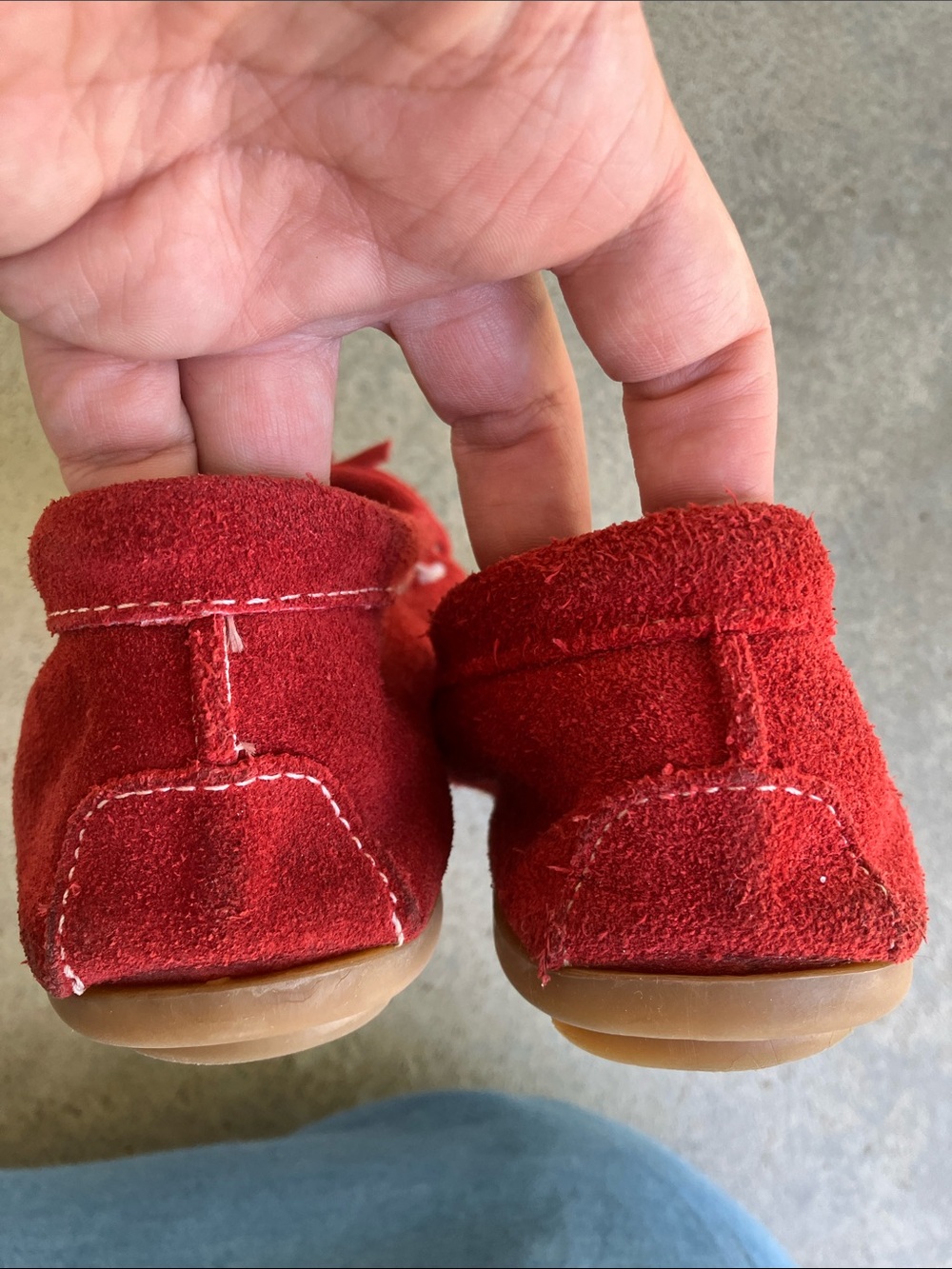 Minnetonka Red Suede Leather Moccasins, 9.5 - Picture 5 of 6